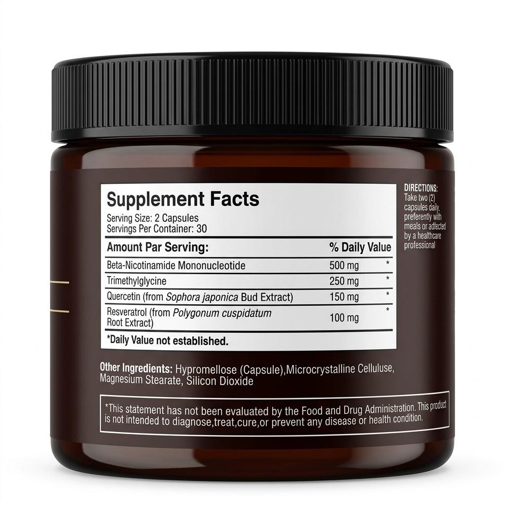 NMN 1000 mg – Suplemento de NAD 4 en 1 con Quercetina | TMG | Resveratrol