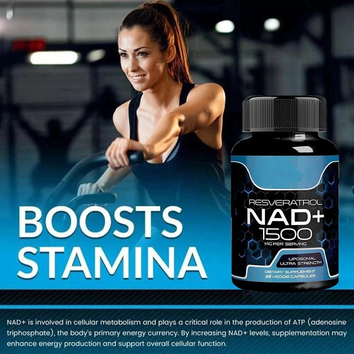 Suplemento Liposomal de NAD+ 1500 mg con Resveratrol – Apoyo Antienvejecimiento y de Energía para Hombres y Mujeres (90 cápsulas)